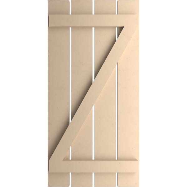 Rustic Four Board Spaced Board-n-Batten Smooth Faux Wood Shutters W/Z-Board, 23 1/2W X 58H